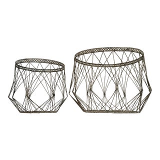 Vintage Geometric Wire Baskets - a Pair For Sale