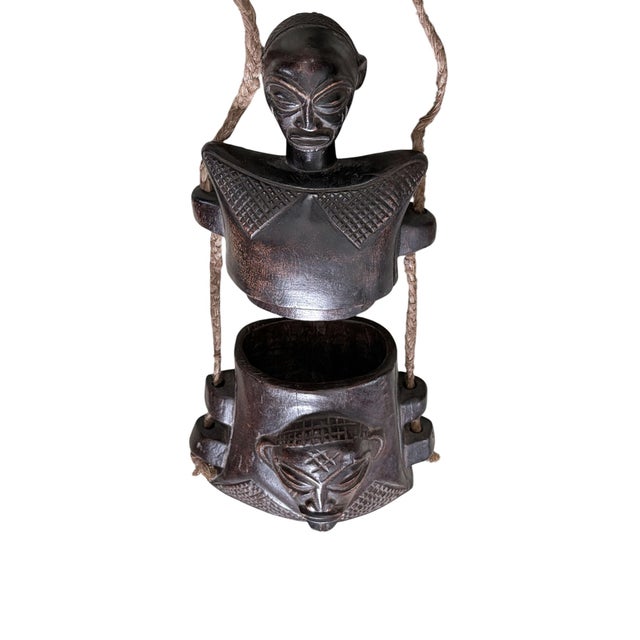 1980s Vintage Tribal African Luba Congolese Female Sculpture Carved Box 21.5" H For Sale - Image 5 of 7