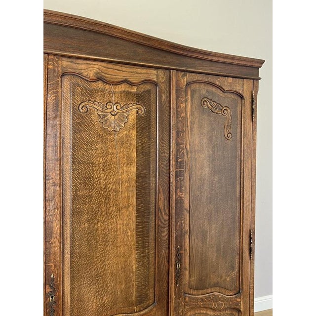 Vintage French Louis XVI Style Carved Oak 4-Door Wardrobe For Sale - Image 14 of 18