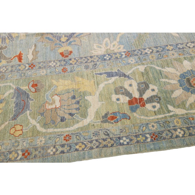 Textile Modern Sultanabad Blue Handmade Floral Wool Rug For Sale - Image 7 of 11
