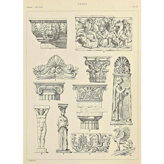 Greek Decorative Style is a print on ivory paper realized by Andrea Alessio in the early 20th Century. Signed on the plate...