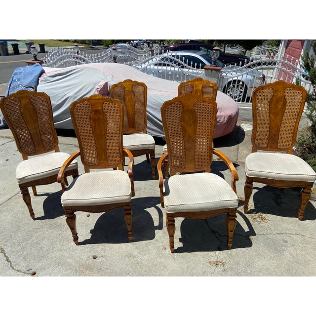 Copper 1990s American of Martinsville Campaign Light Wood & Cane Dining Chairs For Sale - Image 8 of 12