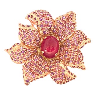 Bochic "Orient" Natural Ruby & Rhodolite Cocktail Ring Set In 18K Gold&Silver For Sale