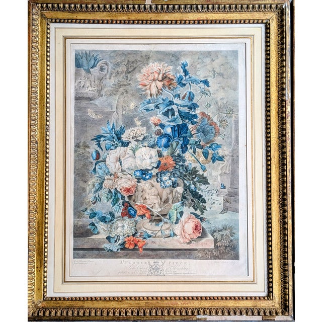 Jan Van Huysum, A Flower Piece and a Fruit Piece, London: Richard Earlon and John Boydell, 1778, Watercolors on Mezzotint, Framed, Set of 2 For Sale - Image 3 of 18