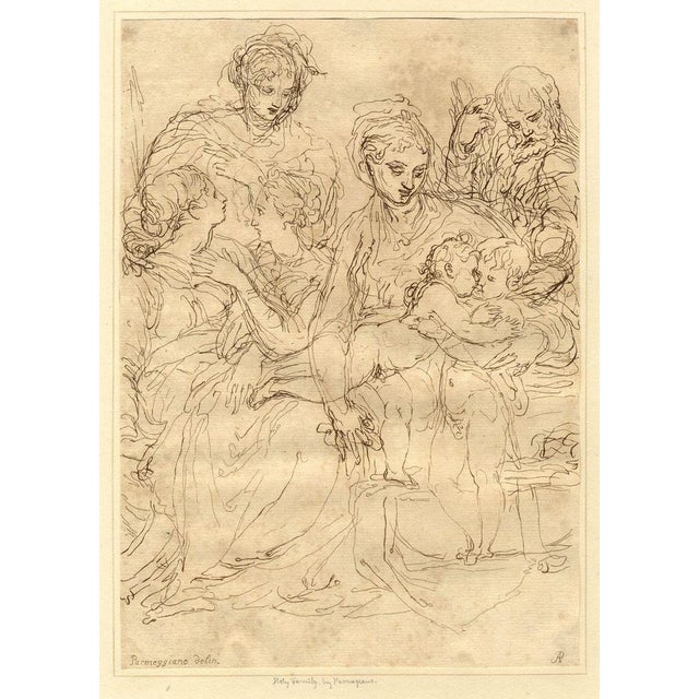 An original 1734 etching print, Arthur Pond after Parmigianino, Holy Family with St John.A fine etching in brown ink...