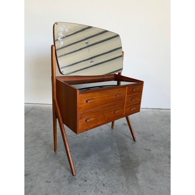 Wood Mid Century Danish Teak Vanity Dressing Table For Sale - Image 7 of 7