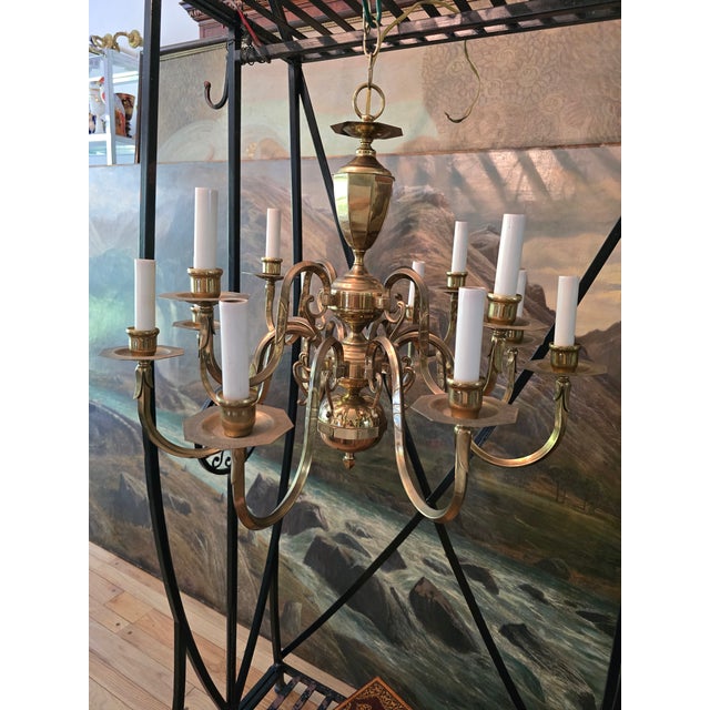Vintage Mid Century English Brass 12 Light Chandelier For Sale - Image 15 of 15