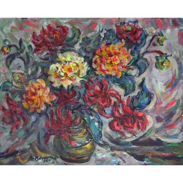 Last autumn dahlias. 2006, paper, author's technique, 58x73 cm still life with flowers in a vase dzidra bauma (1930)...