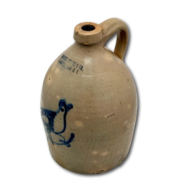 Hard 2 Find Small 1 Gallon Size Antique American Blue Bird Decorated Stoneware Jug by Haxton Ottman New York For Sale In Boston - Image 6 of 18