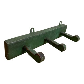 Antique Rustic Wooden Peg Hook Strip in Green For Sale