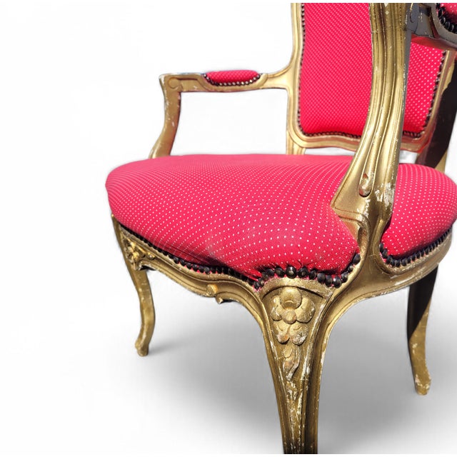 A decorative vintage french louis xv style armchair with a wonderfully elegant and colourful appearance. This charming...