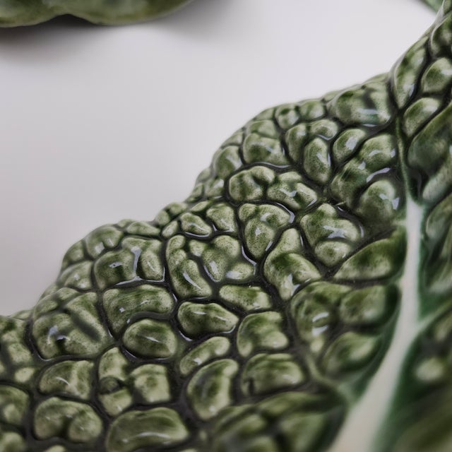 Portugese Majolica Trompe l'Oeil Textured Cabbage Bowl Set Mid Century- 10 For Sale - Image 12 of 18