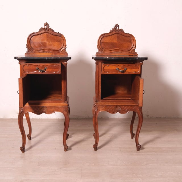 Louis XV Style Bedside Tables with Marble Tops, 1940s, Set of 2 For Sale - Image 11 of 18