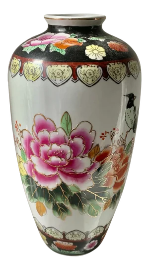 Large Ceramic Pink Floral Gilt Vintage Vase