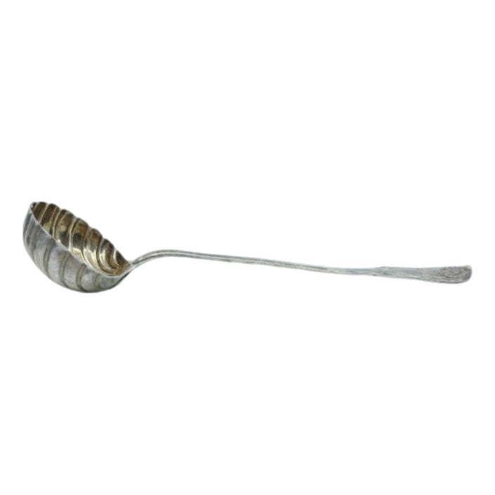 Silver Soup Ladle of Shell-Shaped with Handle Grooves and Monogram Card ...