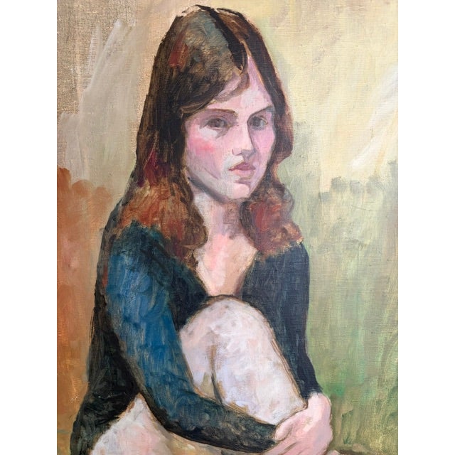 Early Oil Painting - Portrait of a Sitting Girl For Sale - Image 4 of 9