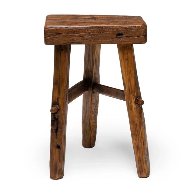 Tobacco Brown Reclaimed Elm Stool For Sale - Image 4 of 4