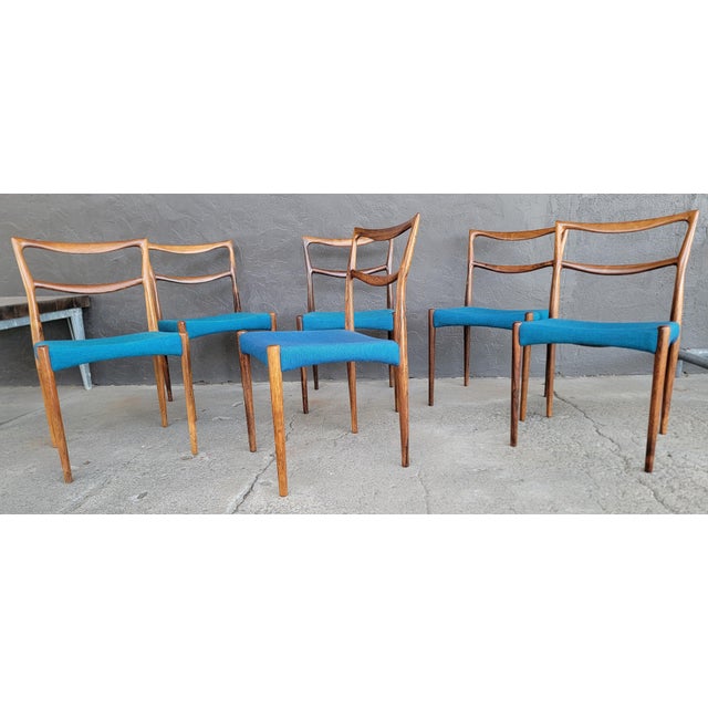 Blue Rosewood Dining Chairs by H. W. Klein for Bramin Denmark 1960's - Set 6 For Sale - Image 8 of 13