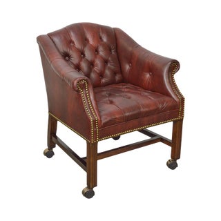 Chippendale Chesterfield Style Tufted Faux Leather Club Chair For Sale