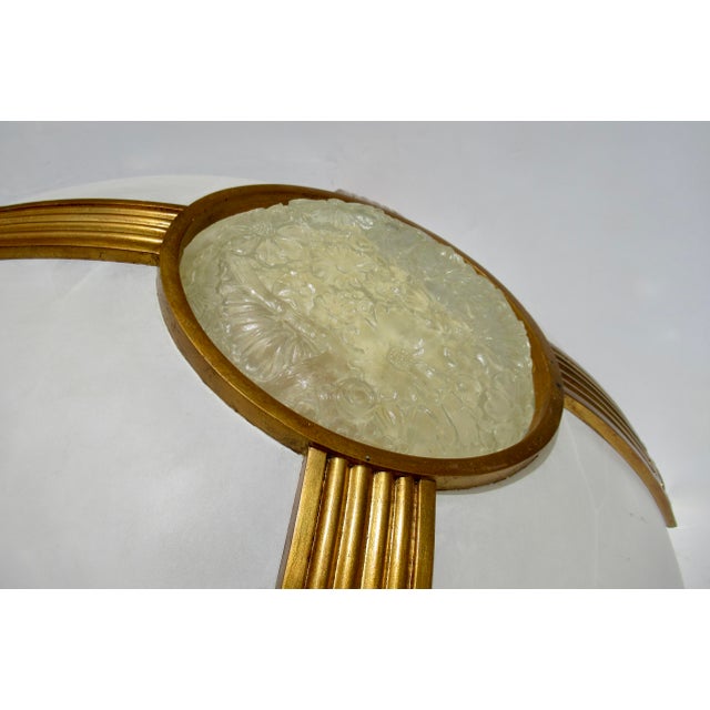 C.1990's Sirmos "Channel" Pendent Alabaster White on White Marble Finish & Gilt Gold Leaf Vintage to Detail, Clear Floral CyTron Aperture For Sale - Image 12 of 18