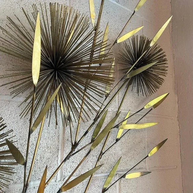 1960s Curtis Jeré Large Brass Pom-Pom Floral Wall Sculpture For Sale - Image 9 of 12