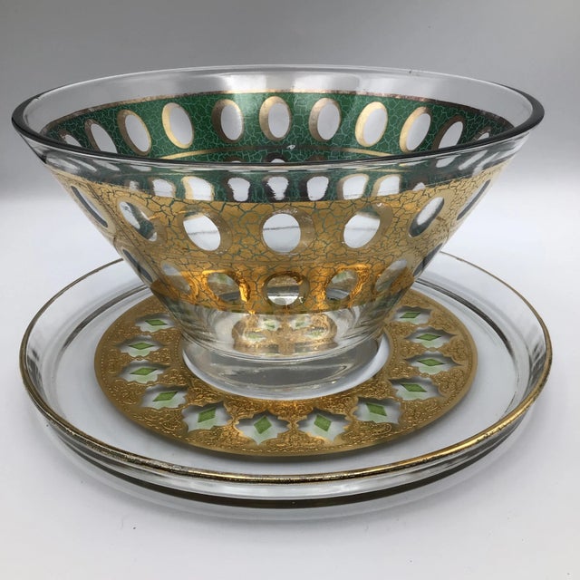 Culver Gold and Emerald Green Bowl and Platter - Set of 2 For Sale - Image 13 of 13