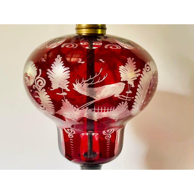 Antique Red Bohemian Glass Lamp For Sale - Image 4 of 10
