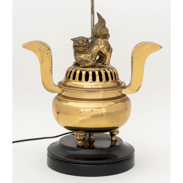 Chinese Chinese Foo Lion Gilt Brass Censer Mounted as a Lamp For Sale - Image 3 of 8