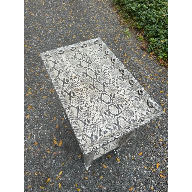 Mid-Century Modern Sophisticated Karl Springer Style Python Skin Wrapped Telephone Table For Sale - Image 3 of 11