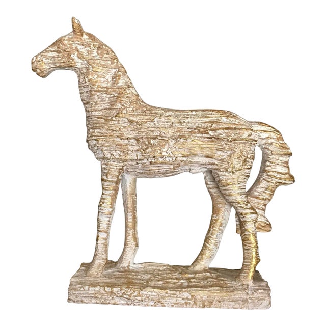 Standing Equestrian Horse Figure With Light Goldwash Finish For Sale