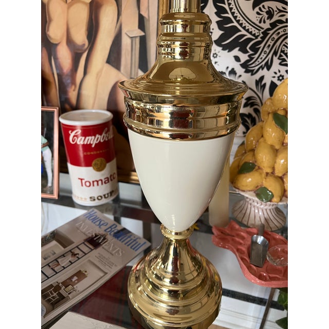 1970s Large 1970s Gold and White Contemporary Style Lamp For Sale - Image 5 of 7