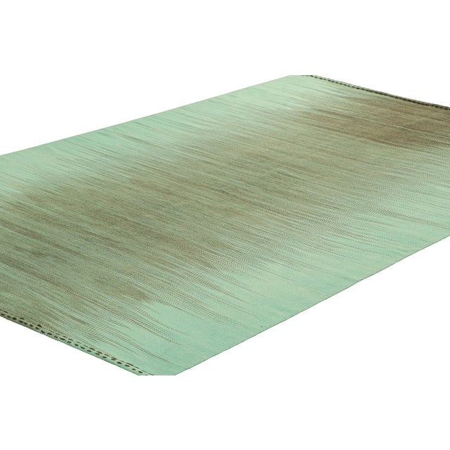 Rug & Kilim Rug & Kilim’s Contemporary Kilim in Green and Blue Stripes and Geometric Pattern For Sale - Image 4 of 7