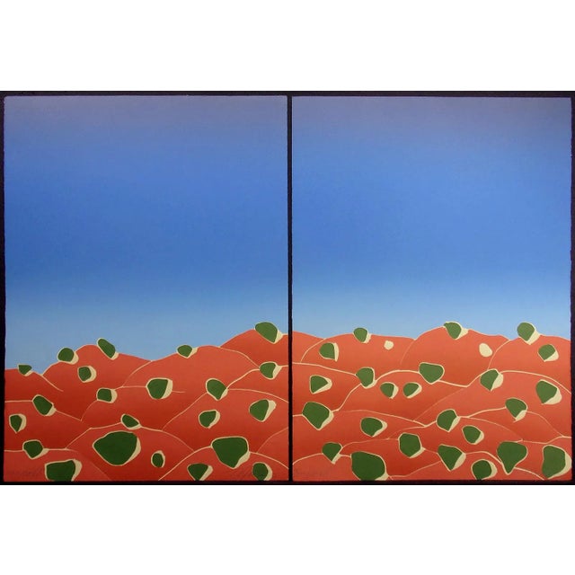 Blue 1980s "Red Hills" Noel DeGaetano Diptych Signed & Numbered Collagraph - a Pair For Sale - Image 8 of 8