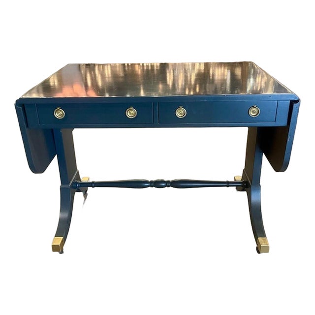 Vintage Baker Navy Lacquered Drop Leaf Table For Sale