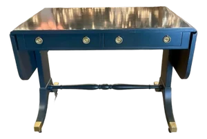 Vintage Baker Navy Lacquered Drop Leaf Table