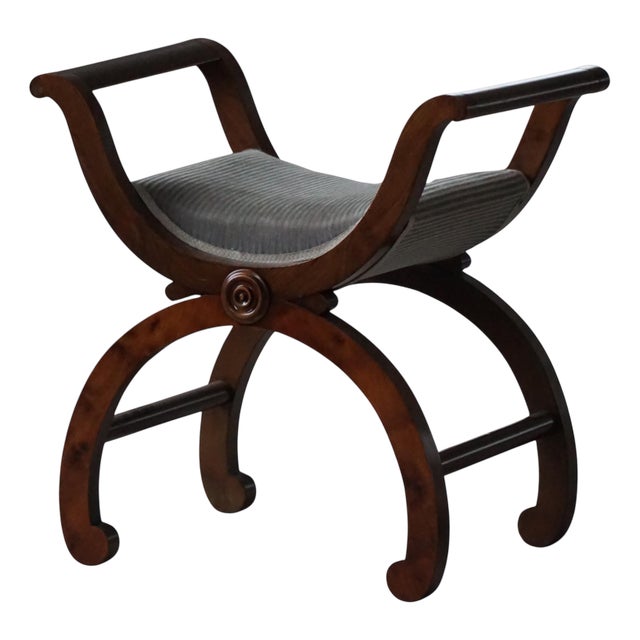 Early 1900s Empire Danish Piano Stool with Velvet Seat For Sale