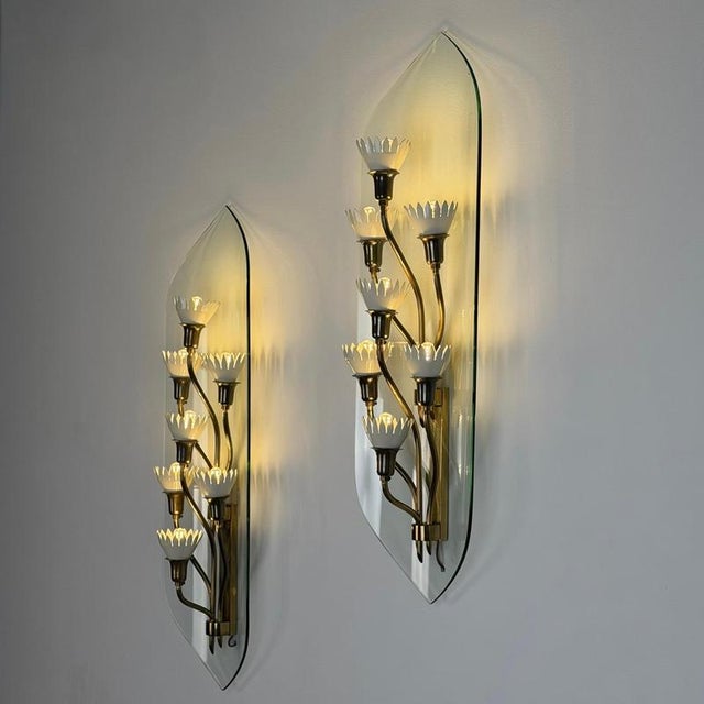 Vintage Seven-Light Glass Sconces by Pietro Chiesa for Fontana Arte, 1950s, Set of 2 For Sale - Image 6 of 18