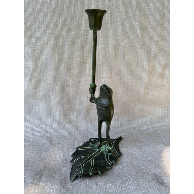 Vintage Bronze Standing Frog Candlestick For Sale - Image 13 of 14