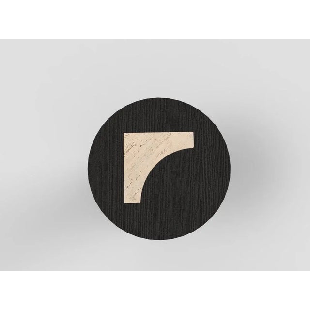 Contemporary Edge Side Table in Travertino Marble and Black Oak by Ferriano Sbolgi for Collector Studio For Sale - Image 3 of 5