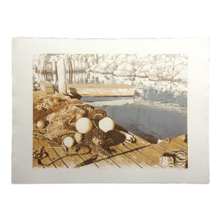 1980s Ted Thomas "Harbor #2 " Hand Signed Limited Edition Fine Art Etching, Seascape For Sale