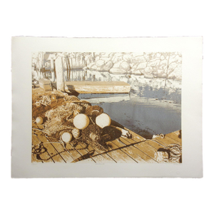 1980s Ted Thomas "Harbor #2 " Hand Signed Limited Edition Fine Art Etching, Seascape
