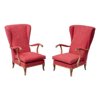 Armchairs in Fabric and Walnut Wood attributed to Paolo Buffa, 1950s, Set of 2 For Sale