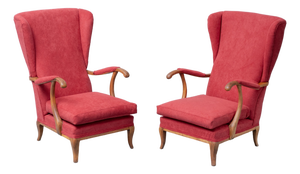 Armchairs in Fabric and Walnut Wood attributed to Paolo Buffa, 1950s, Set of 2