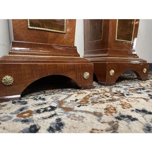 Traditional Mahogany and Brass Decorated Pedestals with Marble Tops and Walnut Veneer Panels, Set of 2 For Sale - Image 3 of 6