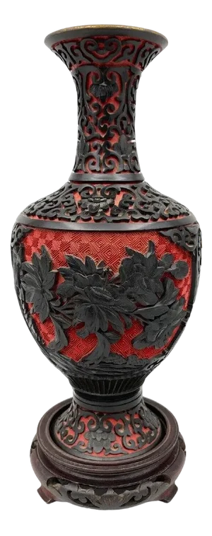 Mid-20th Century Vase in Cinnabar Lacquer in Red and Black Brass, China