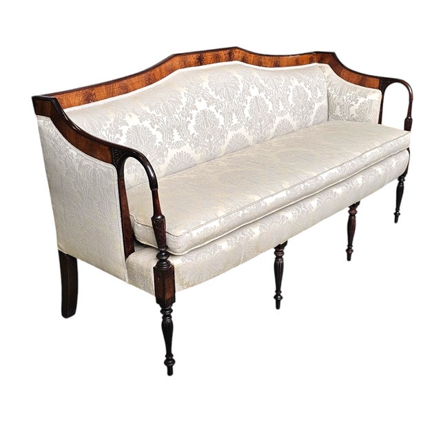 Federal Style Mahogany Inlaid Settee With Shield Back 68" For Sale - Image 4 of 17