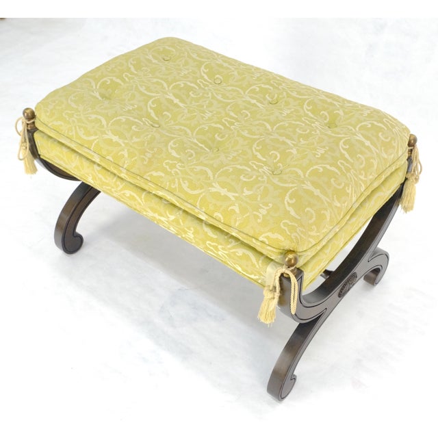 Regency Revival Style X Shape Base Upholstertred Bench From c1970s For Sale - Image 11 of 14