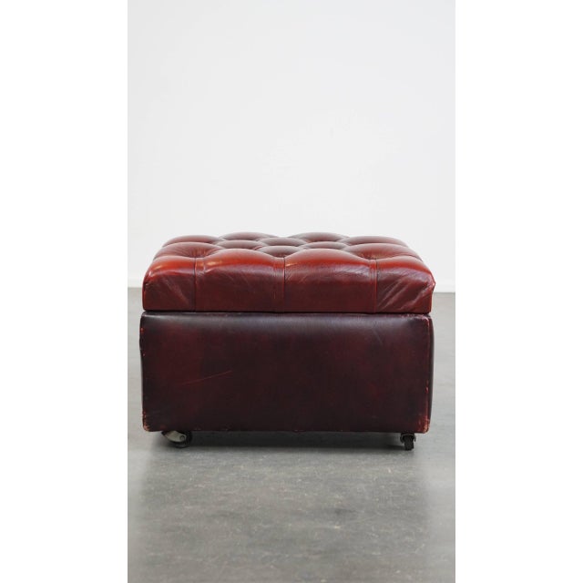 Chesterfield Ottoman with Storage in Cow Leather For Sale - Image 3 of 12