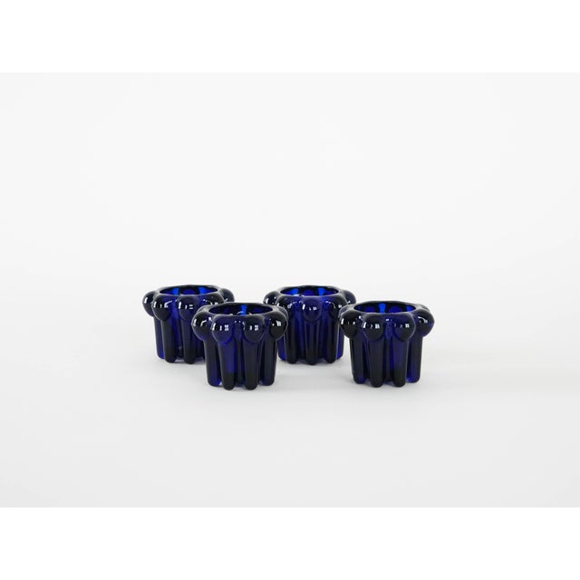 French Cobalt Glass Candleholders from Reims, 1970s, Set of 4 For Sale - Image 3 of 8