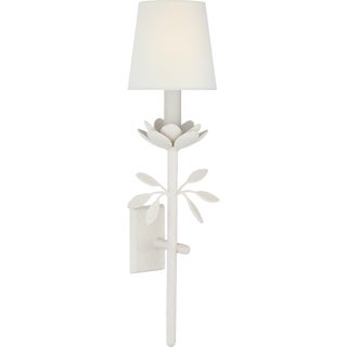 Julie Neill for Visual Comfort Signature Clementine 22" Tail Sconce in Plaster White with Linen Shade For Sale